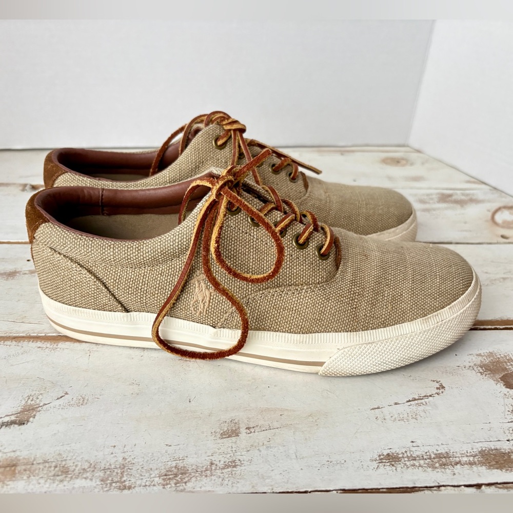 POLO Ralph Lauren Vaughn burlap suede sneakers preppy academia casual boat shoes - Picture 2 of 15